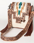 American Darling Messenger Bag for Women, Hand Tooled Floral Leather, Hair-On Cowhide, Woven Saddle Blanket, Genuine Leather