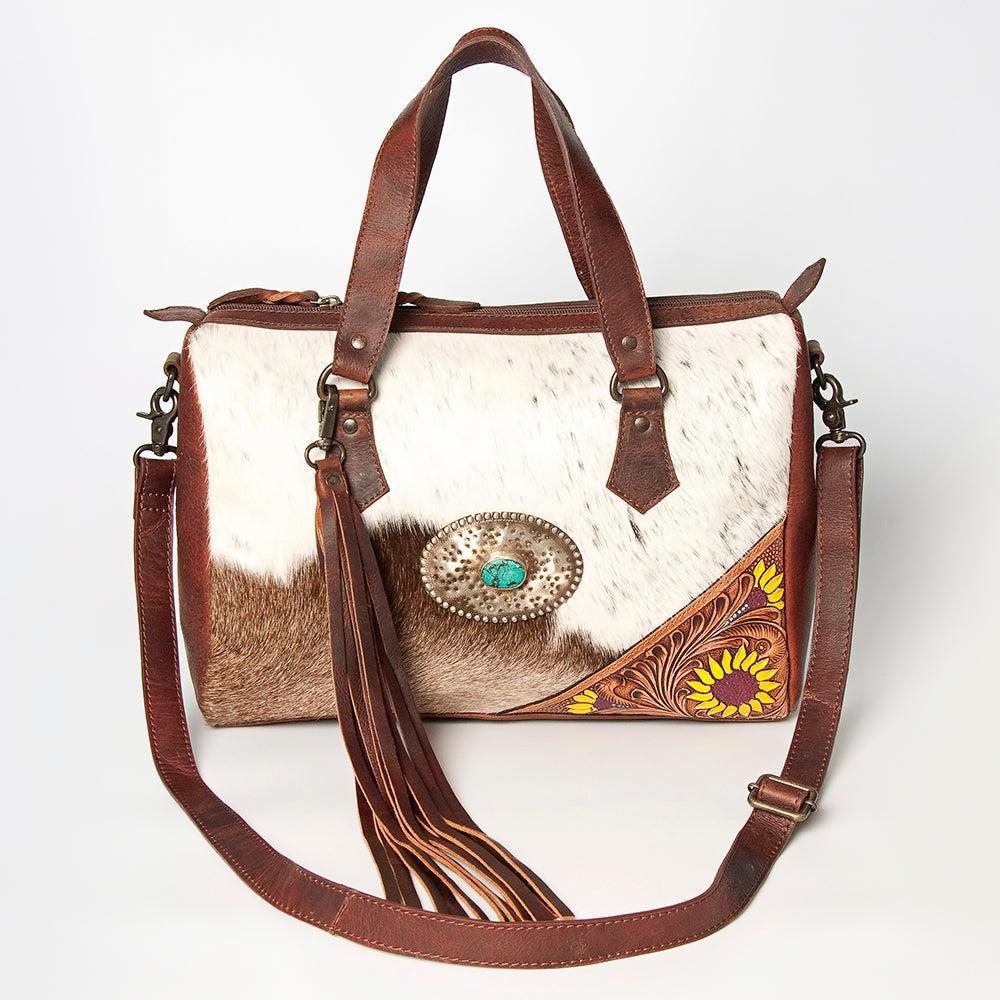 American Darling ADBGZ620 Briefcase Hand Tooled Hair-On Genuine Leather Women Bag Western Handbag Purse