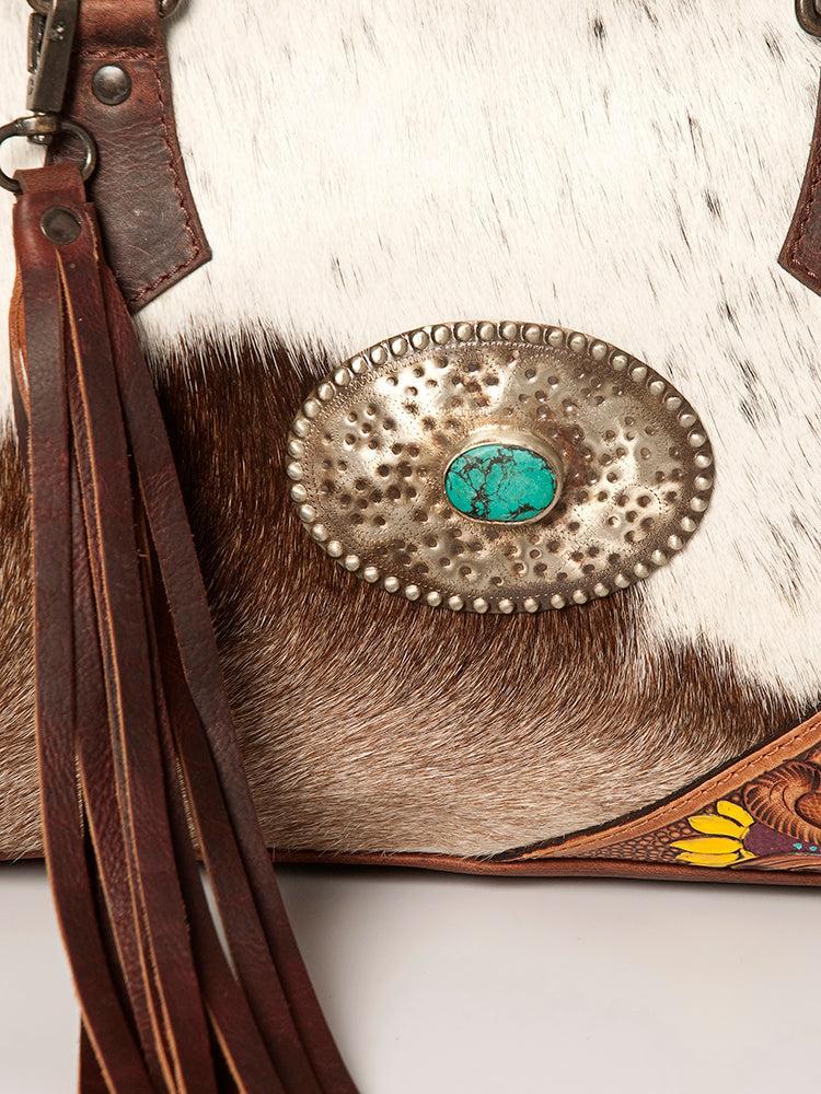 American Darling ADBGZ620 Briefcase Hand Tooled Hair-On Genuine Leather Women Bag Western Handbag Purse