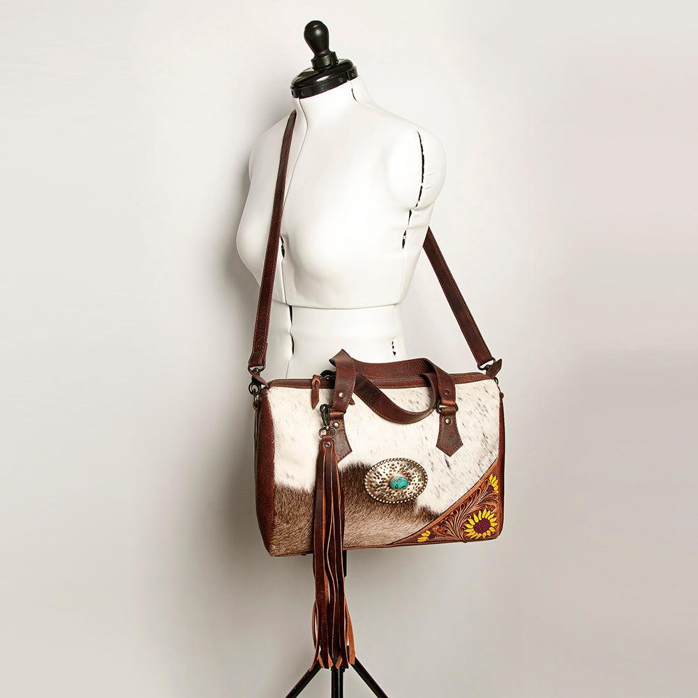 American Darling ADBGZ620 Briefcase Hand Tooled Hair-On Genuine Leather Women Bag Western Handbag Purse