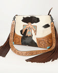 American Darling ADBGZ622 Messenger Hand Tooled Hair-On Genuine Leather Women Bag Western Handbag Purse