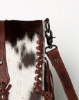 American Darling Messenger Bag Western Hair-On Cowhide Genuine Leather Handcrafted Purse with Fringes and Turquoise Stone