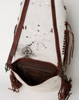 American Darling Messenger Bag Western Hair-On Cowhide Genuine Leather Handcrafted Purse with Fringes and Turquoise Stone