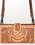 American Darling Small Cross body Bag Western Leather Hand Tooled Floral Carved Buck Stitched Genuine Leather 4.5x8