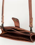 American Darling Small Cross body Bag Western Leather Hand Tooled Floral Carved Buck Stitched Genuine Leather 4.5x8