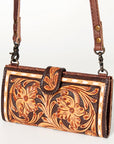 American Darling Small Cross body Bag Western Leather Hand Tooled Floral Carved Buck Stitched Genuine Leather 4.5x8