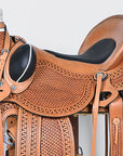 Western Ranch Roping Saddle With Light Antique Tan Leather And Durable Construction