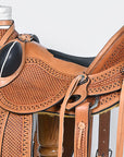 Western Ranch Roping Saddle With Light Antique Tan Leather And Durable Construction