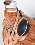 Western Ranch Roping Saddle With Light Antique Tan Leather And Durable Construction