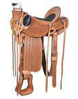 Western Ranch Roping Saddle With Light Antique Tan Leather And Durable Construction