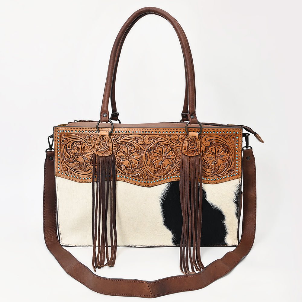 American Darling Tote Hand Tooled Hair On Genuine Leather Women Bag Western Handbag Purse