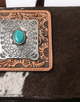 American Darling Backpack for Women, Hand Tooled Floral Leather, Hair-On Cowhide, Turquoise Concho, Genuine Western Leather