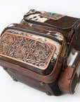 American Darling Backpack for Women, Hand Tooled Floral Leather, Hair-On Cowhide, Turquoise Concho, Genuine Western Leather
