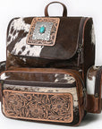 American Darling Backpack for Women, Hand Tooled Floral Leather, Hair-On Cowhide, Turquoise Concho, Genuine Western Leather