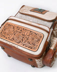 American Darling Backpack for Women, Hand Tooled Floral Leather, Hair-On Cowhide, Turquoise Concho, Genuine Western Leather