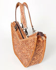 American Darling Tote Bag Western Leather Hand Tooled Floral Carved Full Grain Vegetable Tanned Genuine Leather 13x19