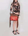 American Darling Clutch Hand Tooled Saddle Blanket Fabric Genuine Leather Western Women Bag Handbag Purse | Purses for Cute