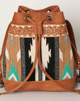 American Darling Bucket Bag for Women, Hand Tooled Floral Leather, Hand-Woven Saddle Blanket, Western Style Genuine Leather