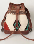American Darling Bucket Bag for Women, Hand Tooled Floral Leather, Hand-Woven Saddle Blanket, Western Style Genuine Leather