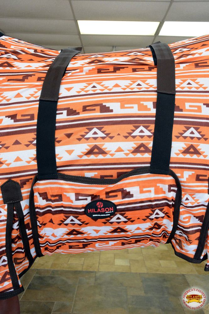 Hilason Horse Fly Sheet Uv Protect Mesh Bug Mosquito Summer Orange Aztec