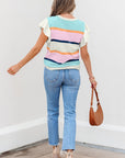 Yasmin Striped Flutter Sleeve Patchwork Top