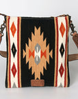 American Darling Large Cross body Bag for Women, Hand Tooled Floral Leather, Hand Woven Saddle Blanket, Genuine Leather Purse