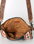 American Darling Large Cross body Bag for Women, Hand Tooled Floral Leather, Hand Woven Saddle Blanket, Genuine Leather Purse