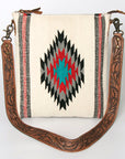 American Darling Large Cross body Bag for Women, Hand Tooled Floral Leather, Hand Woven Saddle Blanket, Genuine Leather Purse
