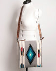 American Darling Large Cross body Bag for Women, Hand Tooled Floral Leather, Hand Woven Saddle Blanket, Genuine Leather Purse