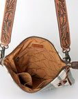 American Darling Large Cross body Bag for Women, Hand Tooled Floral Leather, Hand Woven Saddle Blanket, Genuine Leather Purse