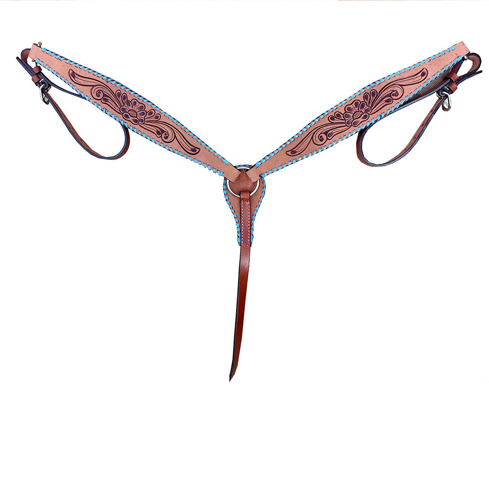 HILASON Floral Hand Tooled Western Horse Breast Collar Tan