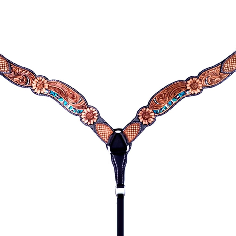 Bar H Equine Genuine Western American Leather Horse Premium Headstall &amp; Breast Collar Set