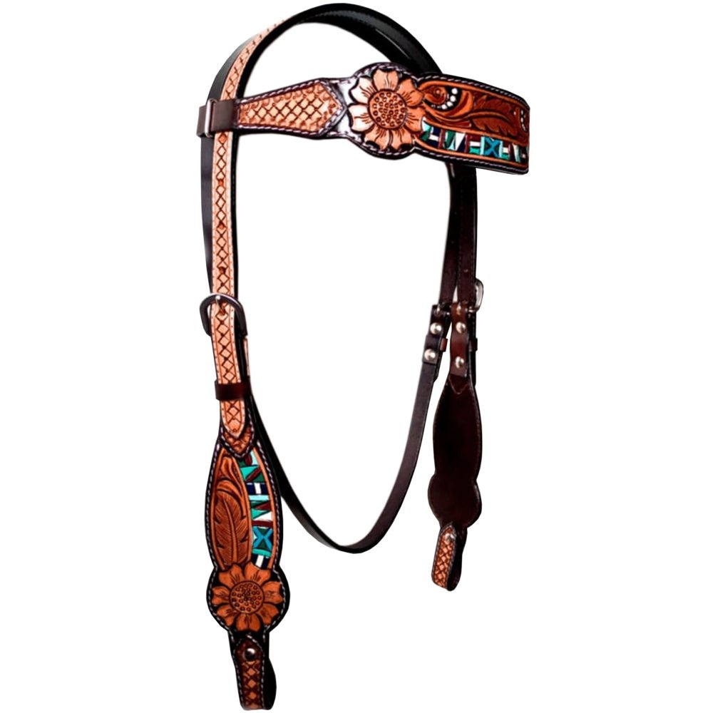 Bar H Equine Genuine Western American Leather Horse Premium Headstall &amp; Breast Collar Set