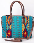 American Darling Tote Saddle Blanket Fabric Genuine Leather Western Women Bag Handbag Purse | for College Casual Travel Bags