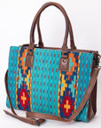 American Darling Tote Saddle Blanket Fabric Genuine Leather Western Women Bag Handbag Purse | for College Casual Travel Bags
