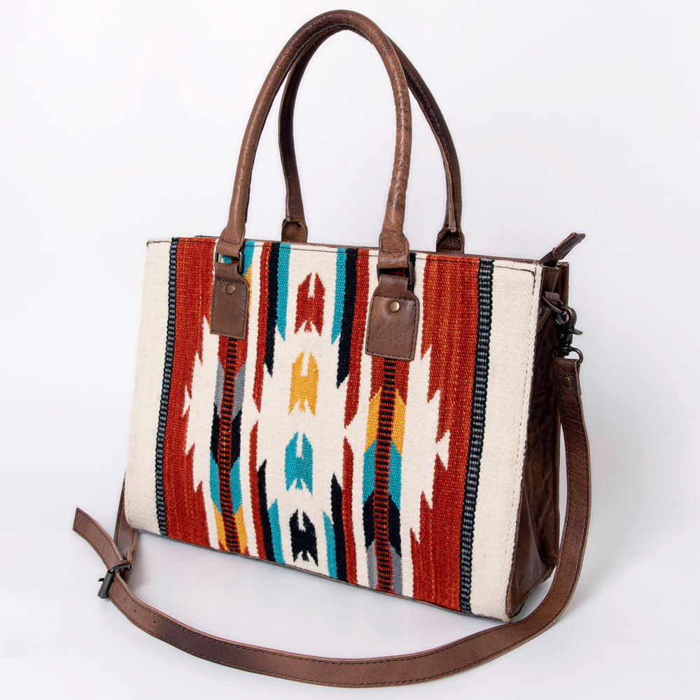 American Darling Tote Saddle Blanket Fabric Genuine Leather Western Women Bag Handbag Purse | for College Casual Travel Bags
