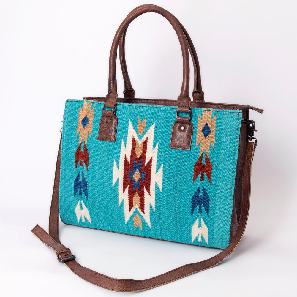 American Darling Tote Saddle Blanket Fabric Genuine Leather Western Women Bag Handbag Purse | for College Casual Travel Bags