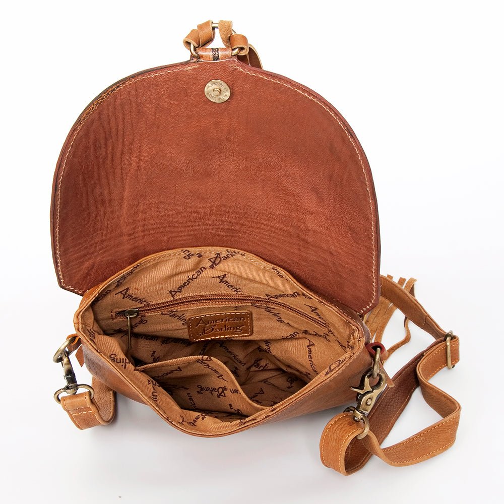 American Darling Messenger Hand Tooled Hair On Genuine Leather Women Bag Western Handbag Purse