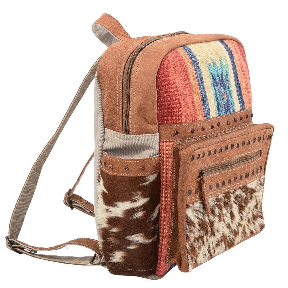 OHLAY American Luxury Man,Women Style Backpack Upcycled Canvas Hair-On Genuine Leather bag