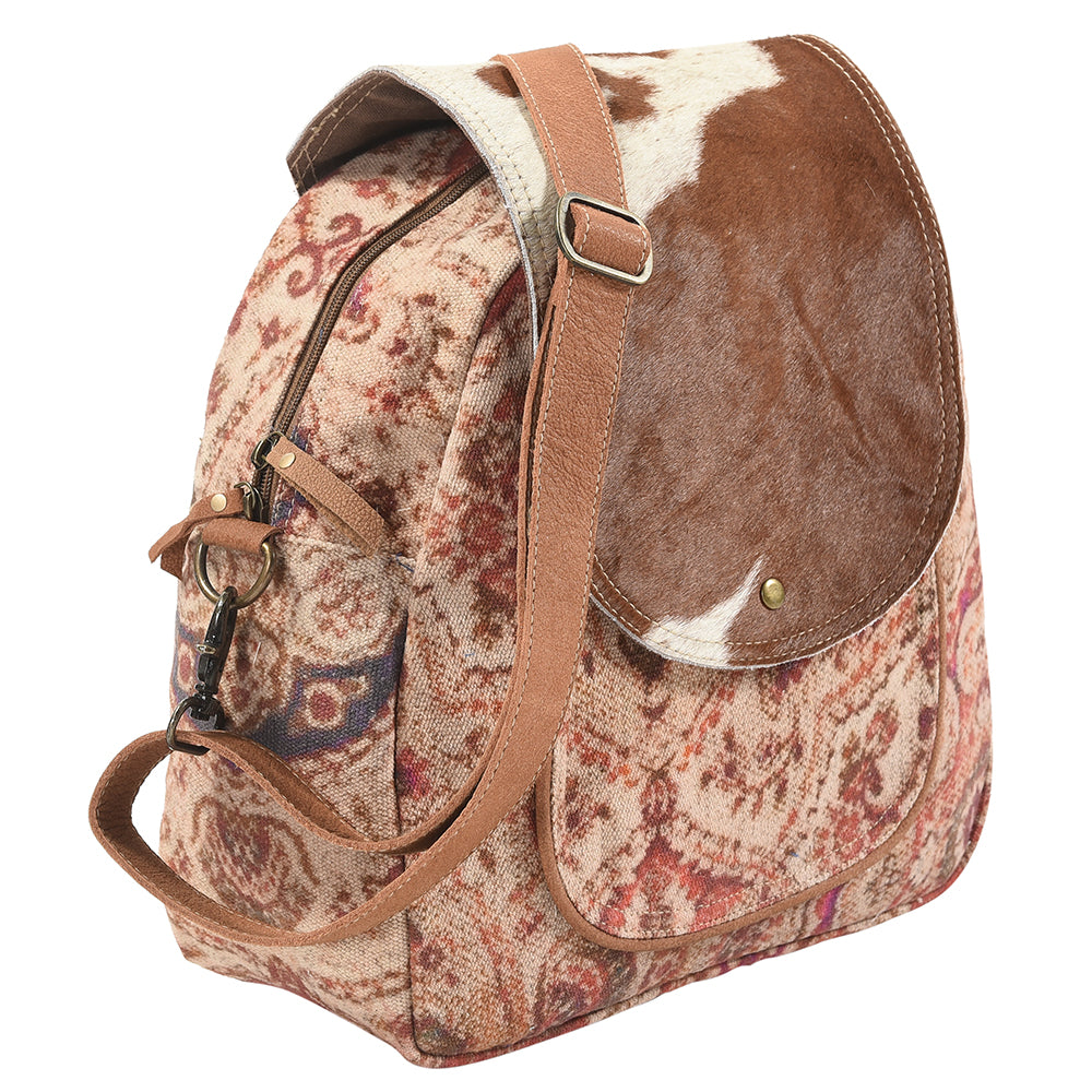 Ohlay Bags KB115 Backpack Upcycled Canvas Hair-On Genuine Leather Women Bag Western Handbag Purse