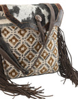 OHLAY KB117 Cross Body Upcycled Wool Upcycled Canvas Embossed Hair-On Genuine Leather women bag western handbag purse
