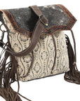 OHLAY Cross Body Upcycled Wool Canvas Embossed Hair-On Genuine Leather Women Bag Western Handbag Purse Womens Handbags