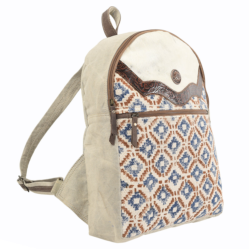 OHLAY KB138 Backpack Hand Tooled Upcycled Canvas Hair-On Genuine Leather women bag western handbag purse
