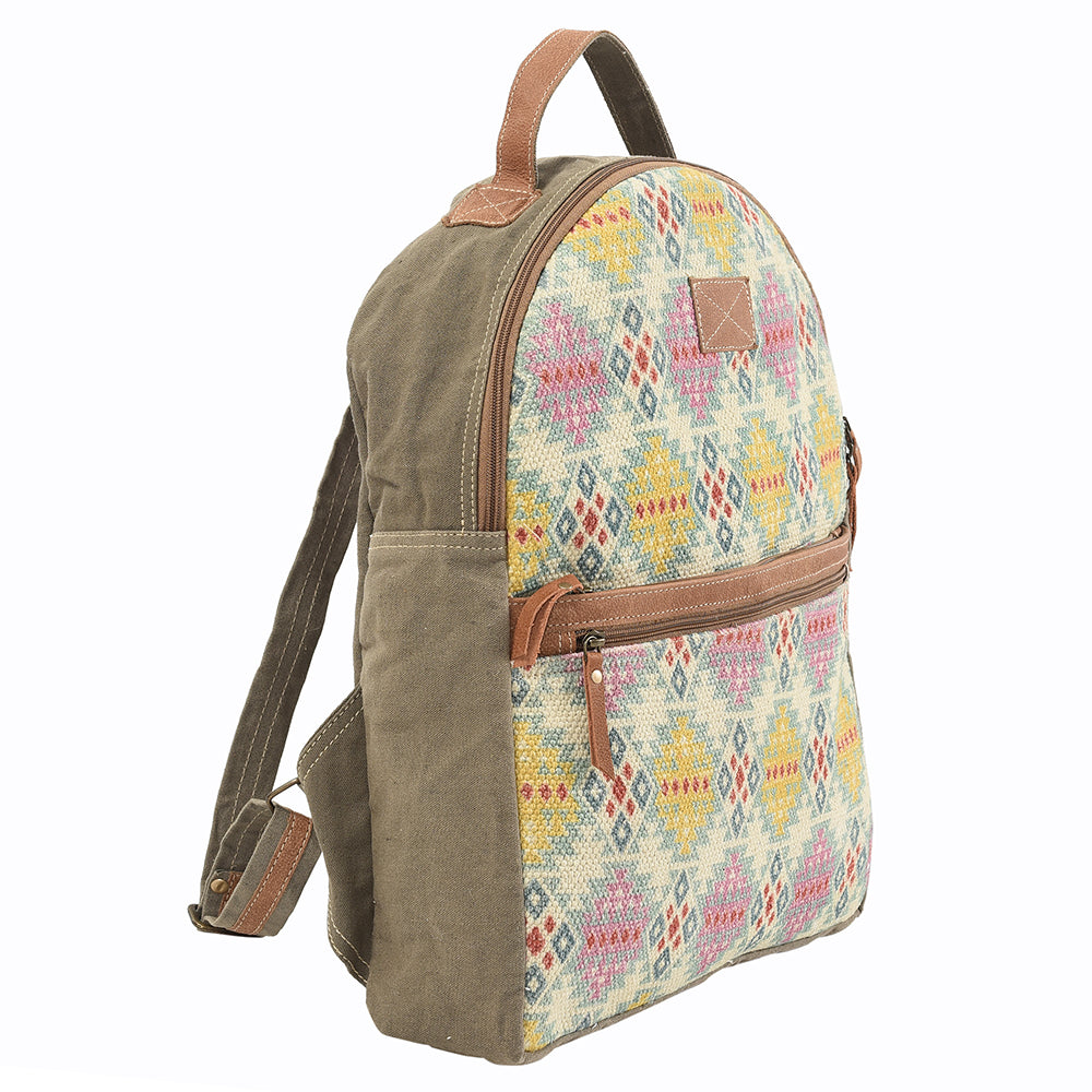 OHLAY KB140 Backpack Upcycled Canvas Genuine Leather women bag western handbag purse