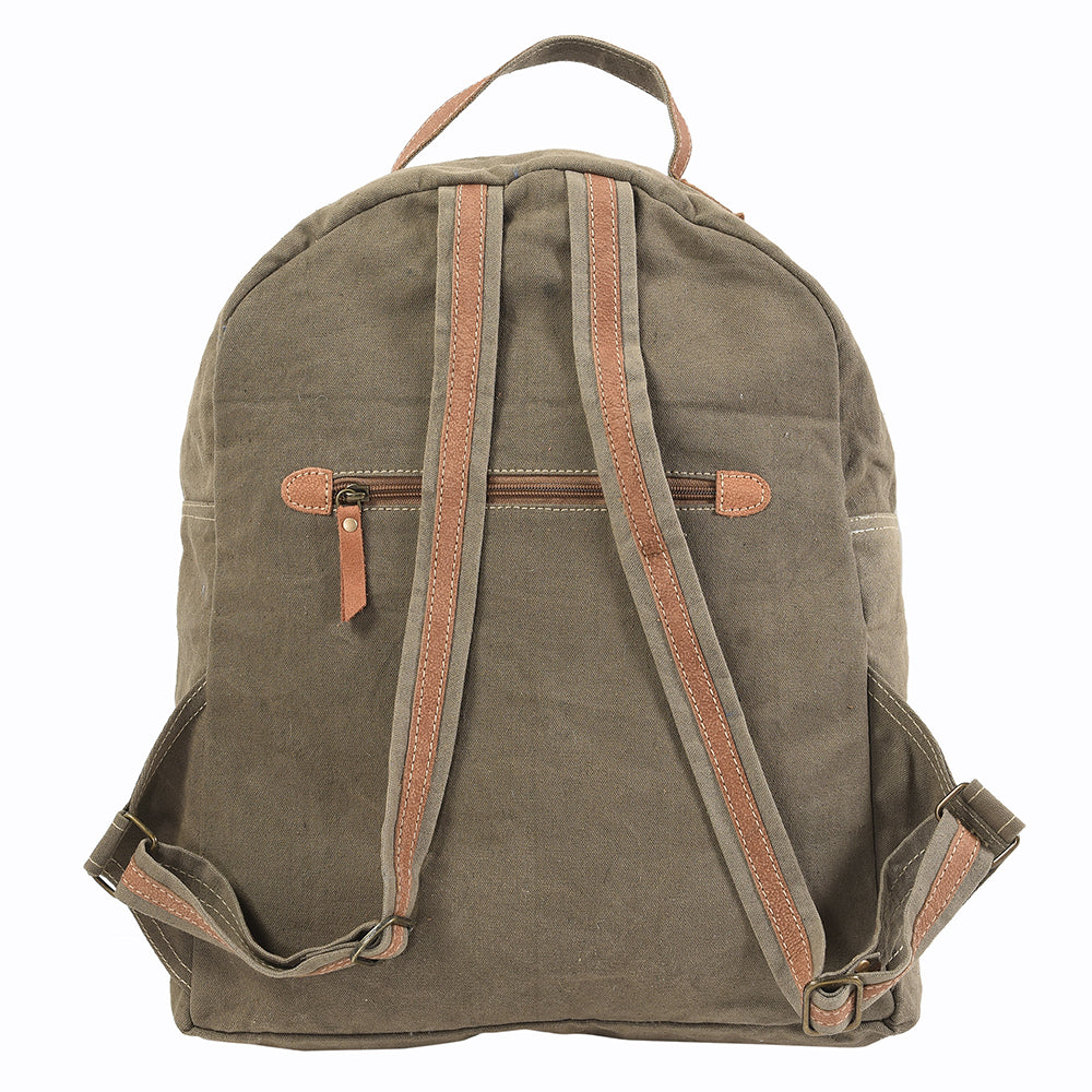 OHLAY KB140 Backpack Upcycled Canvas Genuine Leather women bag western handbag purse