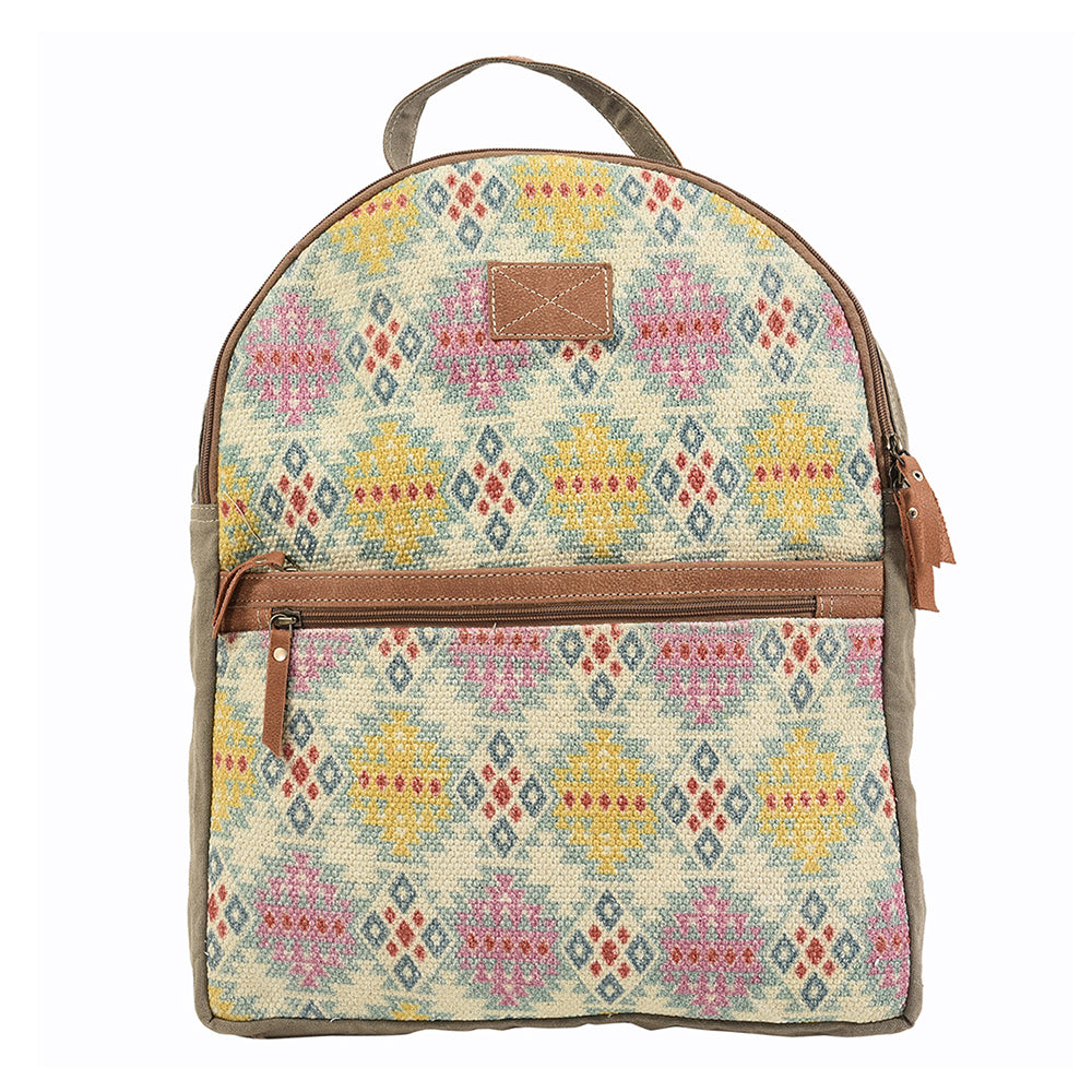 OHLAY KB140 Backpack Upcycled Canvas Genuine Leather women bag western handbag purse