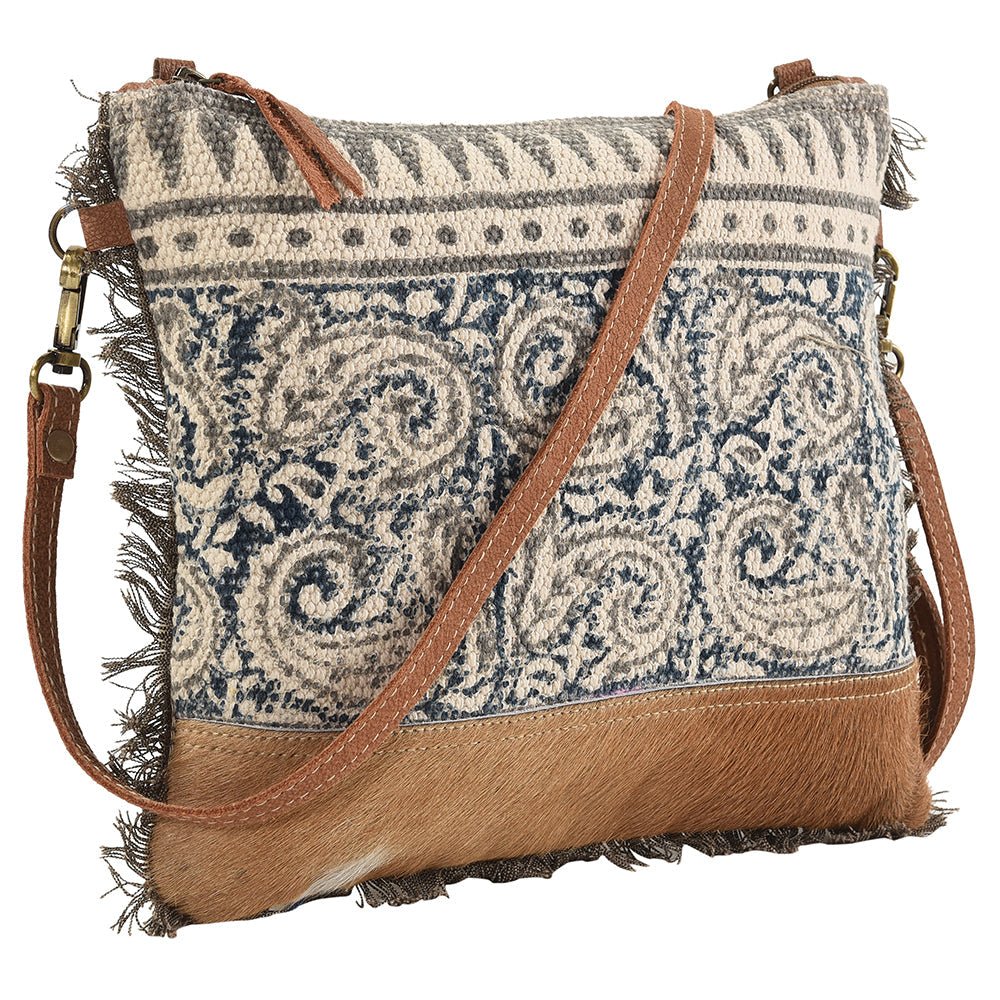 Crossbody Bag With Repurposed Wool Canvas And Hair On Leather Western Craftsmanship