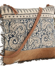 Crossbody Bag With Repurposed Wool Canvas And Hair On Leather Western Craftsmanship