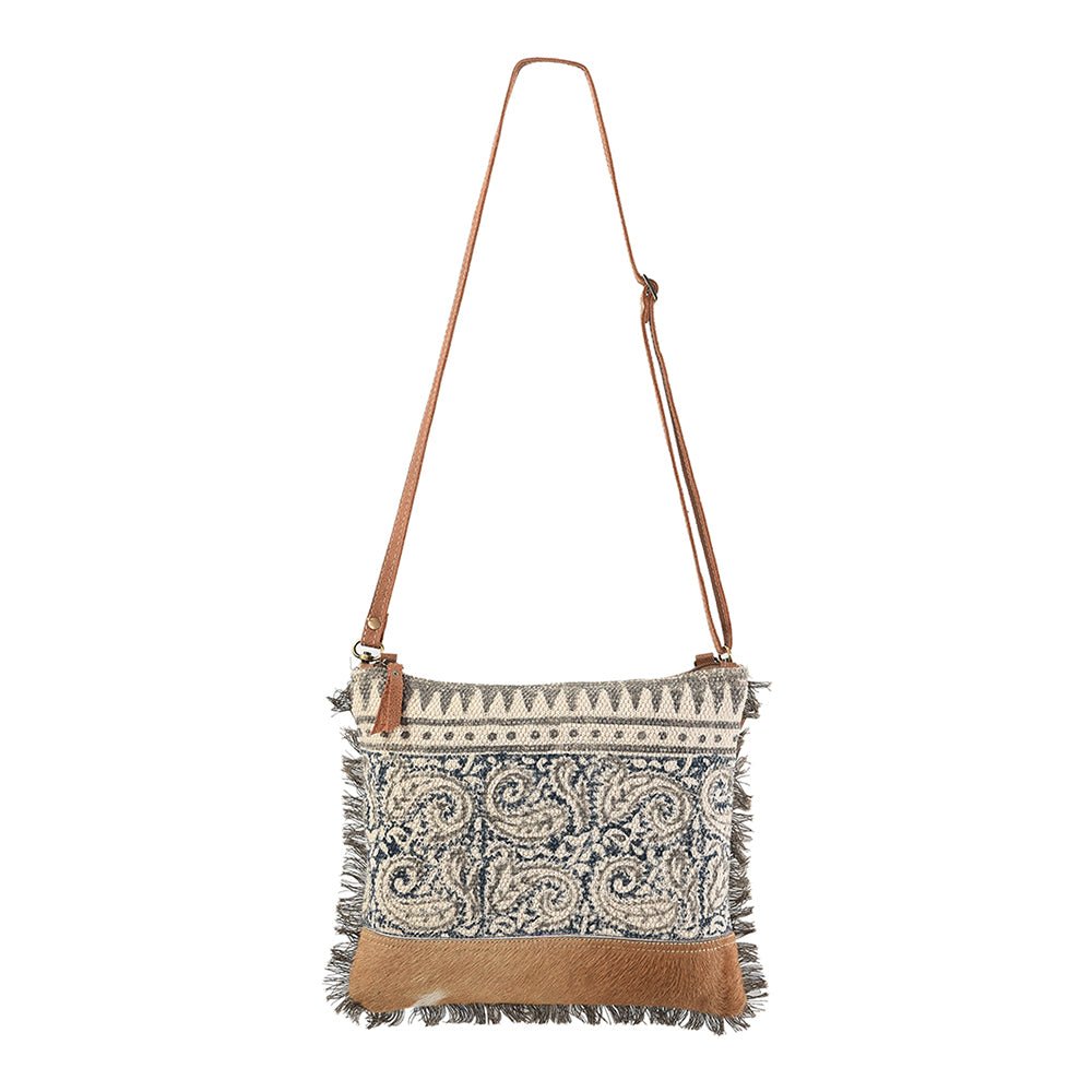 Crossbody Bag With Repurposed Wool Canvas And Hair On Leather Western Craftsmanship