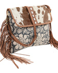 OHLAY KB162 Cross Body Upcycled Canvas Hair-On Genuine Leather women bag western handbag purse